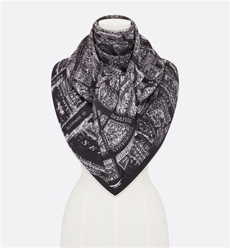 Plan de Paris Shawl Black and White Cashmere 